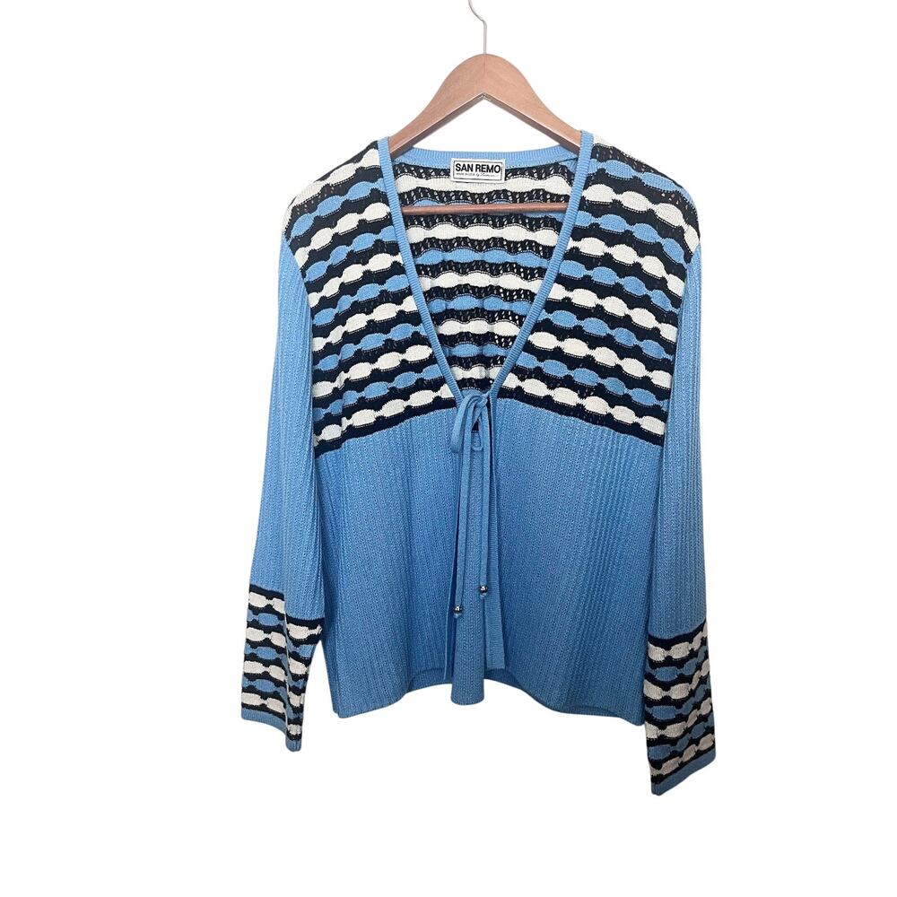 Vintage SAN REMO by Laura Knits Cardigan Sweater Sz XL Blue White Black